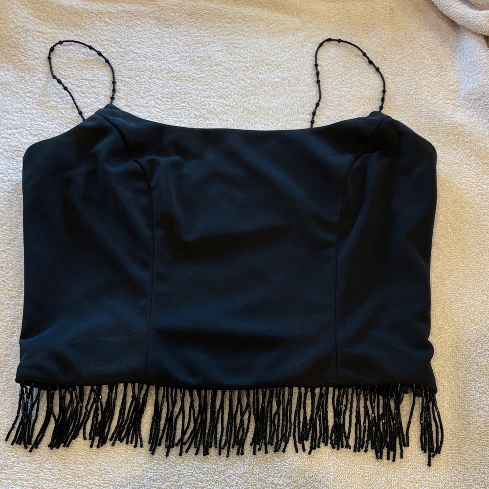 Dave & Johnny Black Beaded Fringe Cami